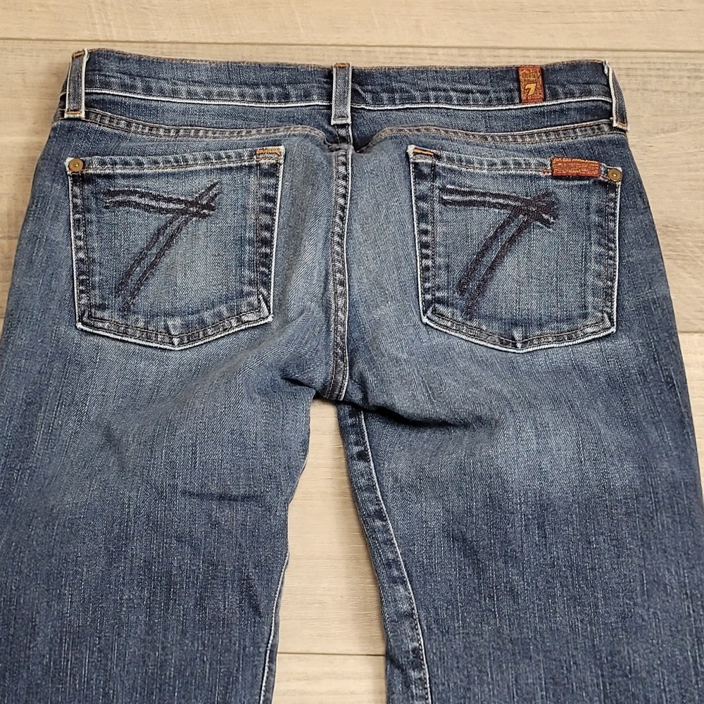 ๐7 For All Mankind Jeans Womens 29 Indigo Wash Fading DOJO Flareโ Bootcut USA - Picture 11 of 16